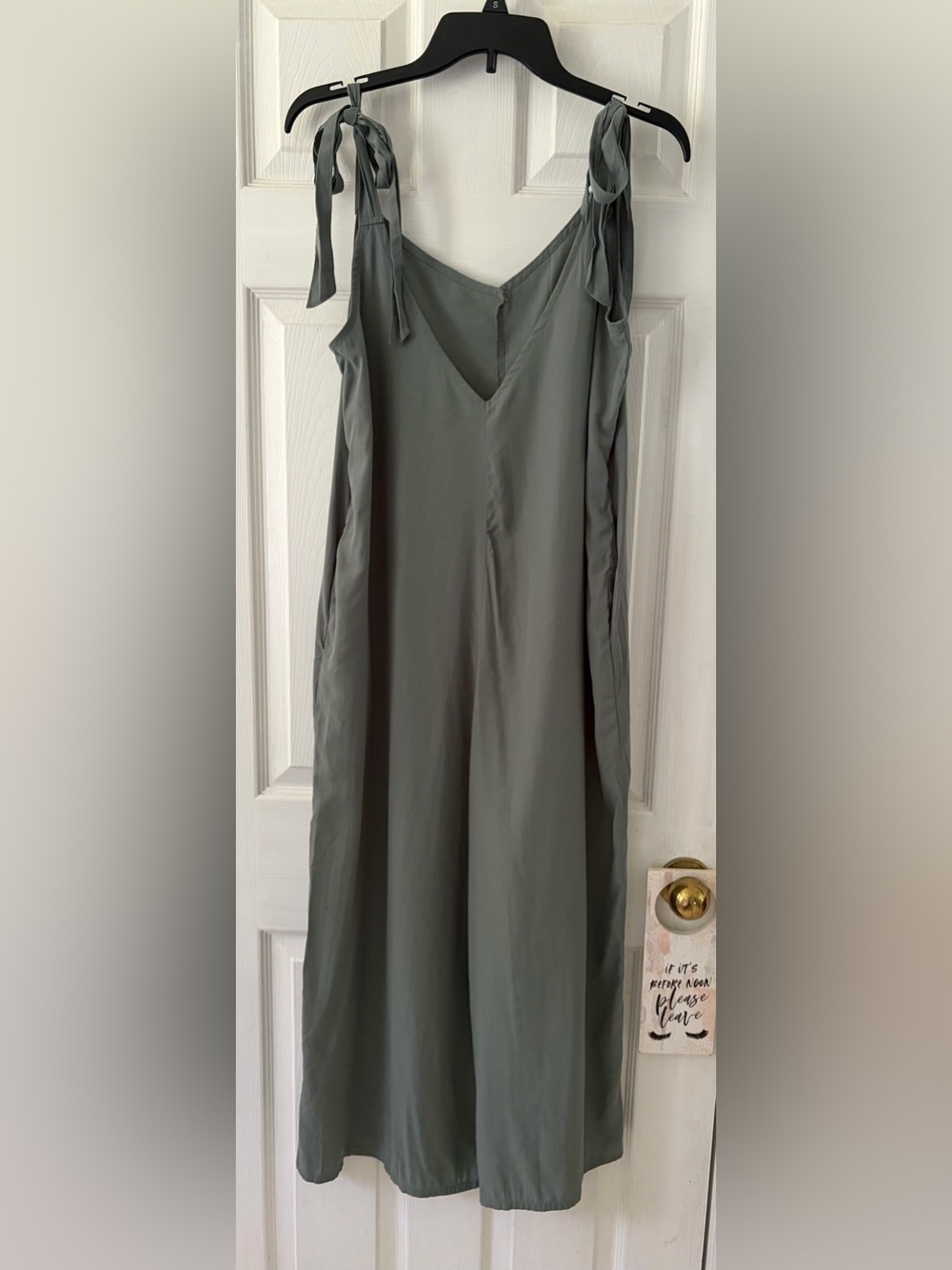 Sleeveless Tie-Shoulder V-Neck Jumpsuit in Olive Green